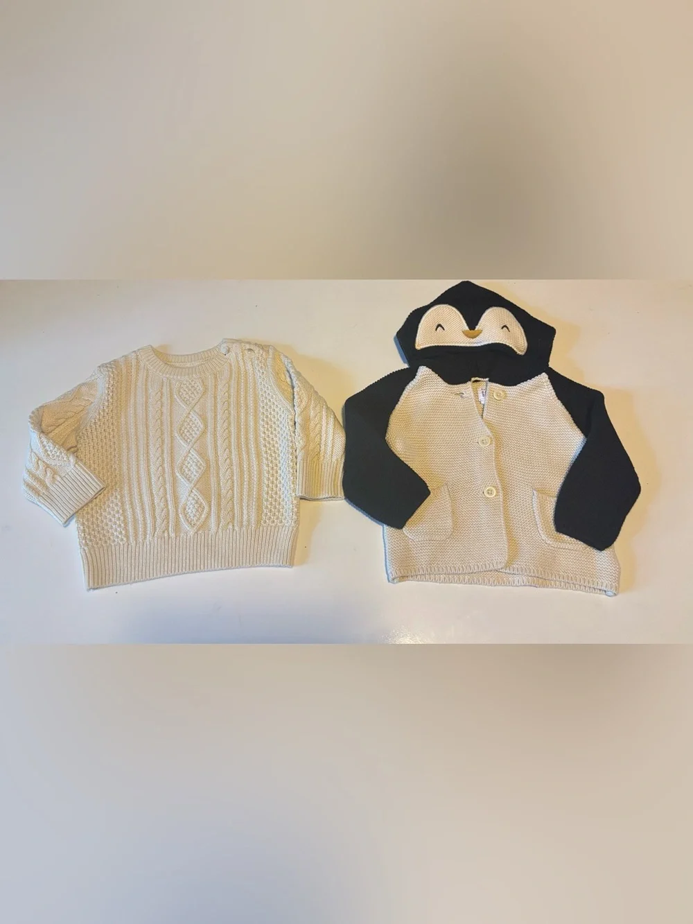 GAP baby 6-12 Months penguin hoodie knit and Cream Kids Sweater lot of 2